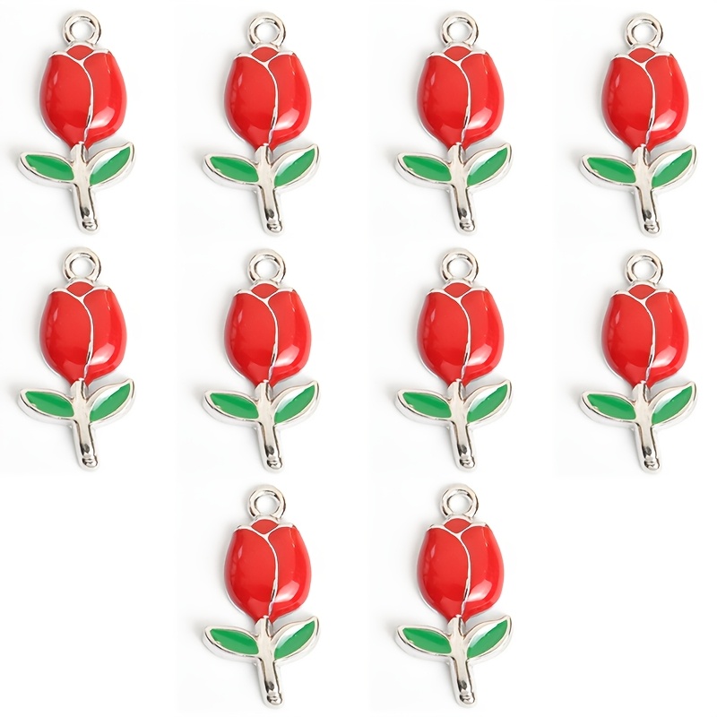 10pcs Multicolor Tulip Enamel Drip Oil Charms for DIY Crafting